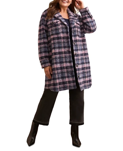 Tribal Plus Knit Plaid Notch Collar Shirt Jacket