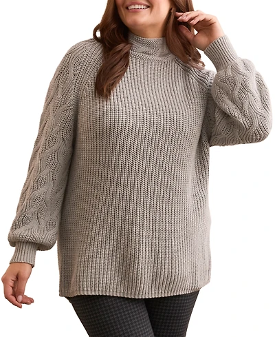 Tribal Plus Cable Knit Mock Neck Sweater