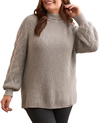 Tribal Plus Cable Knit Mock Neck Sweater