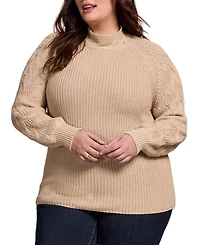 Tribal Plus Size Cable Knit Mock Neck Sweater