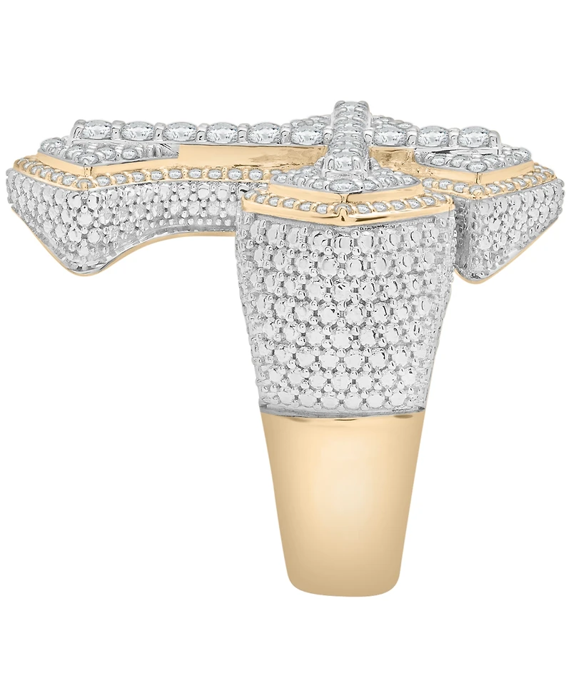 Macy's Men's Diamond (1 ct. t.w.) Cross Ring in 14K Gold-Plated Sterling Silver
