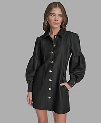 Bcbg Women's Button-Front Balloon Sleeves Mini Denim Dress