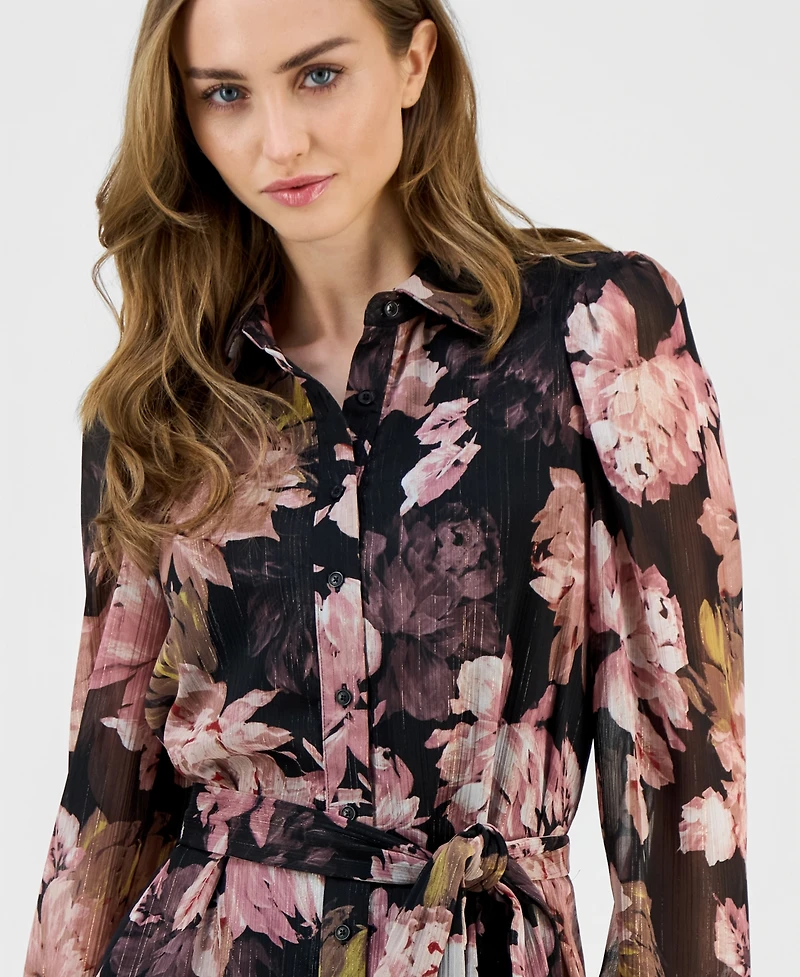 Anne Klein Women's Floral Tiered-Hem Shirtdress