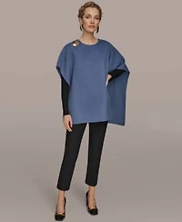 Donna Karan New York Womens Wool Blend Cape Jacket Faux Wrap Top Slim Leg Ankle Pants