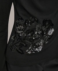 Donna Karan New York Women's Floral Detail Long Sleeves Relaxed Top