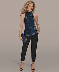 Donna Karan New York Women's Geo Burnout Sleeveless Cowl Neck Sweater Top
