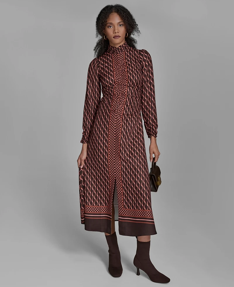 Bcbg Women's Long Sleeve Mock Neck Midi Dress