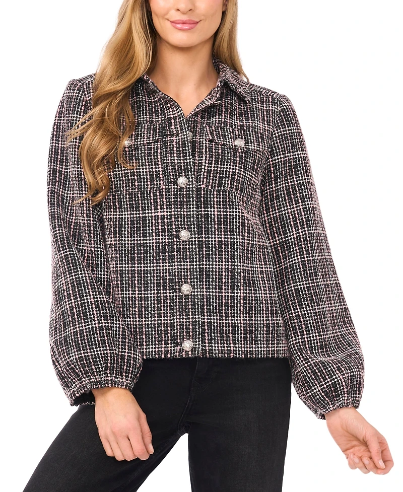 CeCe Women's Balloon Long Sleeve Chest Patch Jacket