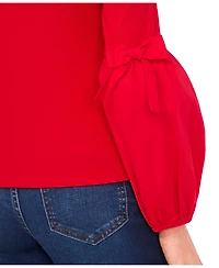 CeCe Women's Mix Media Rib Knit Balloon Long Sleeve Blouse