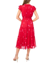 CeCe Women's Flutter Sleeve Smocked Tiered Midi Dress