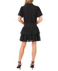 CeCe Women's Puff Sleeve Tie Neck Dress