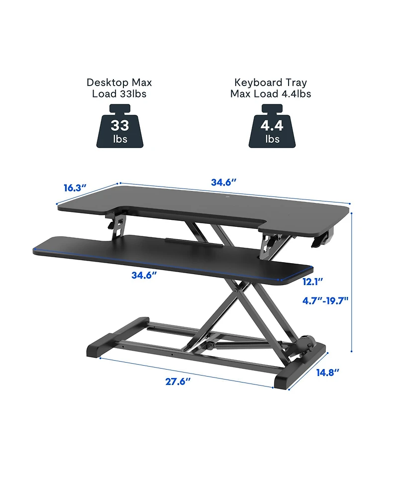 FlexiSpot M7 Series 35"W Manual Adjustable Standing Desk Converter, Black