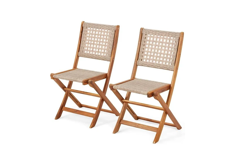 Aecojoy Outdoor Folding Chairs Set of 2, Wooden Patio Dining Chairs with High Back