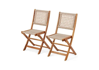 Aecojoy Outdoor Folding Chairs Set of 2, Wooden Patio Dining Chairs with High Back