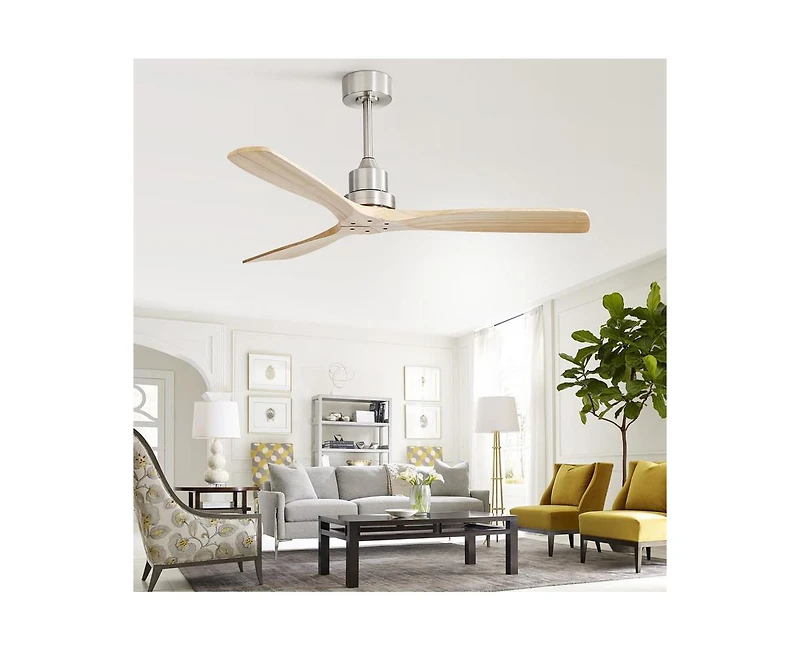 52-inch Modern Sand Nickel 3 Blades Walnut Ceiling Fan with 6 Speed Remote control and Timing and Forward Reverse Rotation Function for Indoor