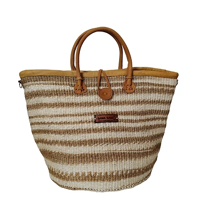 Sawa Sawa Rooted in Life Basket – Handwoven Brown & White Sisal Tote with Leather Trim