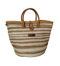 Sawa Sawa Rooted in Life Basket – Handwoven Brown & White Sisal Tote with Leather Trim