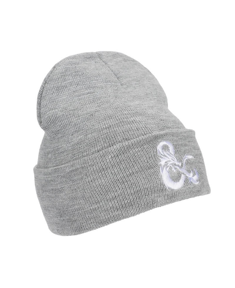 Dungeons & Dragons Men's Ampersand Logo Embroidery Heather Gray Acrylic Knit Cuff Beanie
