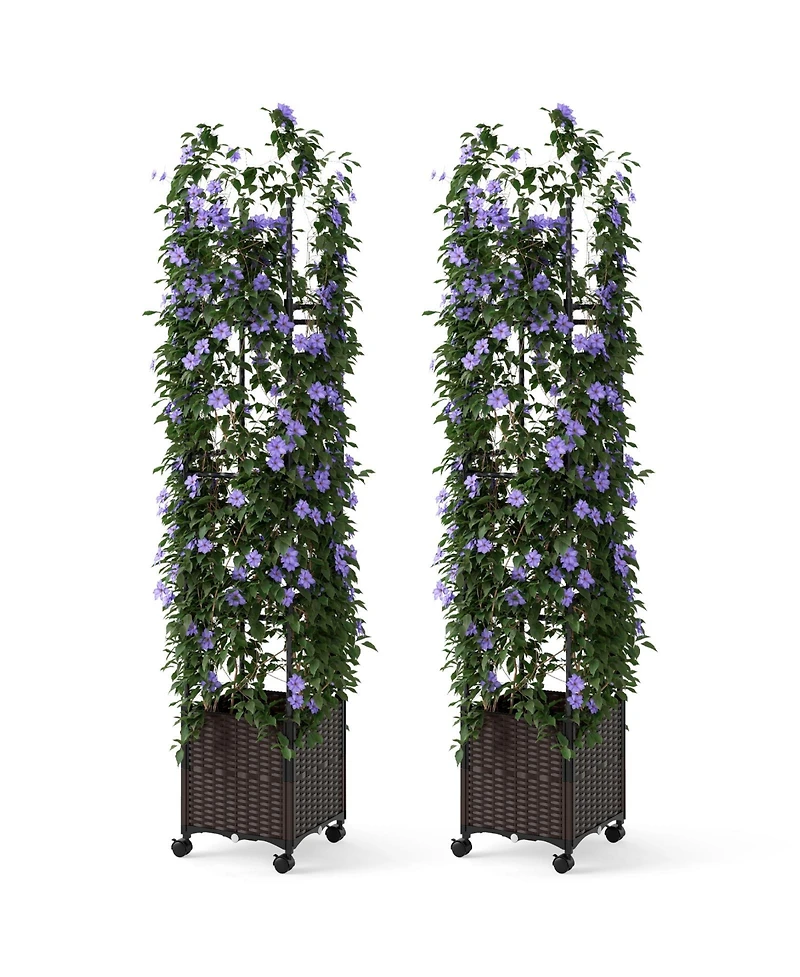 Gymax 2 Pcs 87'' Tall Raised Garden Bed w/ Plant Box Lockable Wheels Indoor Outdoor