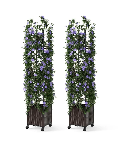 Gymax 2 Pcs 87'' Tall Raised Garden Bed w/ Plant Box Lockable Wheels Indoor Outdoor