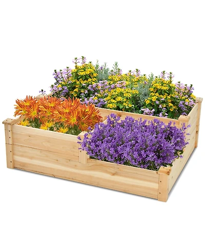 Gymax 3-Tier Outdoor Raised Garden Bed Fir Wood Elevated Flower Box Backyard