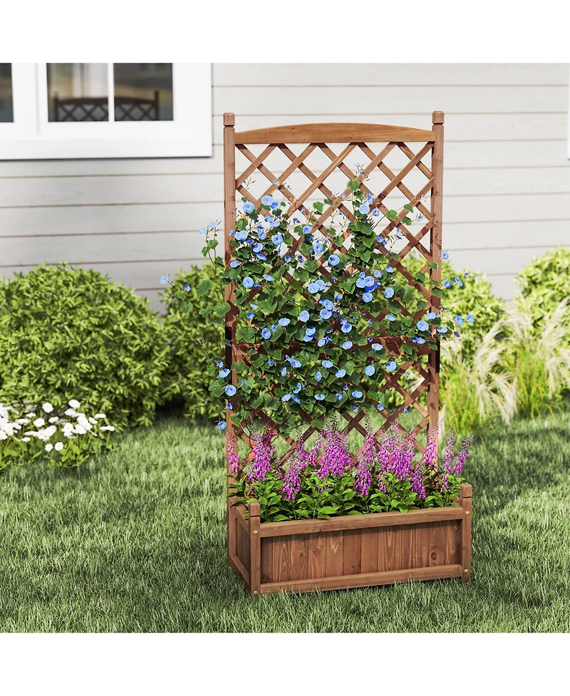 Gymax 60'' Tall Raised Garden Bed w/ Diamond Lattice Trellis Drainage Holes Outdoor