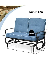 Gymax Patio Swing Glider Chair Rocking Loveseat Bench for 2 Persons with Blue Cushions