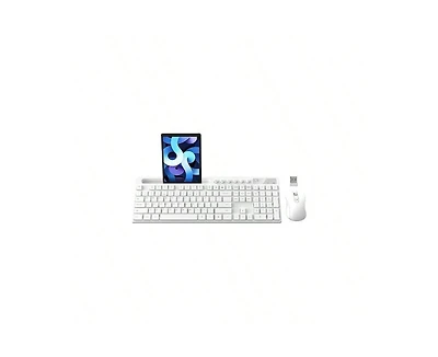 Risokeys Wireless Keyboard And Mouse Combo, 2.4G Wireless Computer Keyboard With Phone Tablet Holder, Silent Mouse With 6 Button, Compatible With, Whi