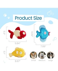 Nocciola Tough Dog Toys, Squeaky Dog Toys to Keep Dogs Busy with Two Resistant Layer & Crinkle Sound, Googly Eyed Fish Gang Puppy Teething Toys for Sm