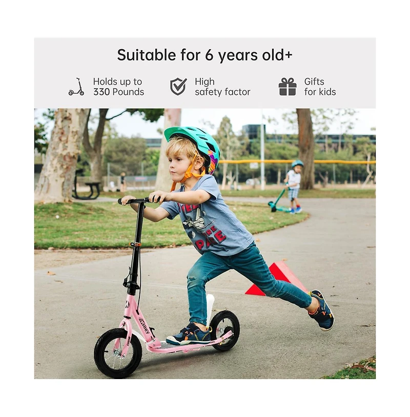 Artudatech Foldable Kids Scooter with 12 Inch Shock-Absorbing Tires, Adjustable Height & Dual Brakes for Ages 7-12