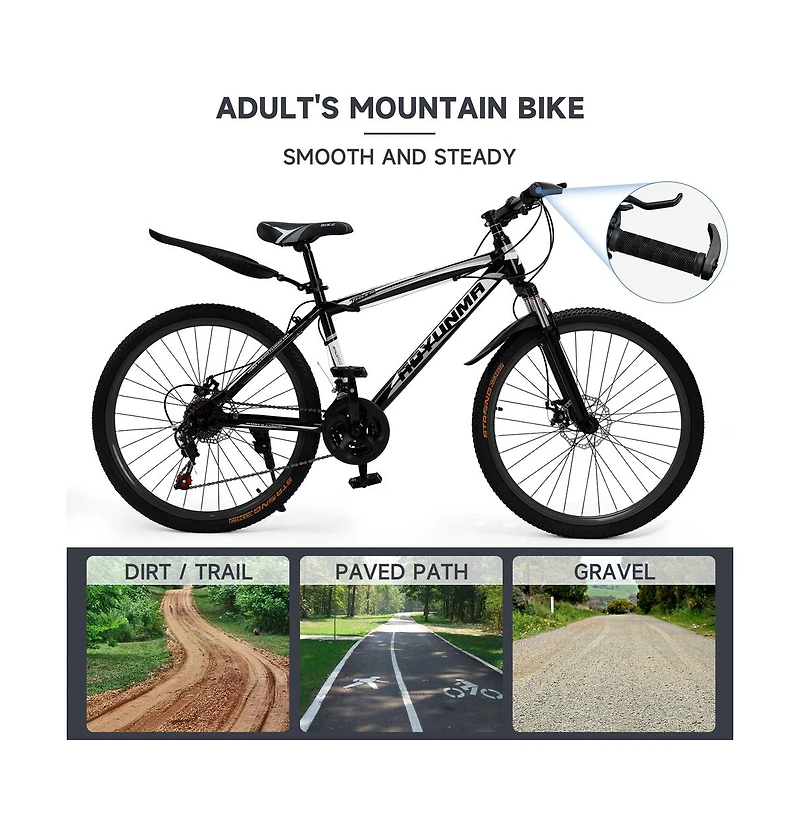Artudatech Unisex 26" Spoke Wheel 24 Speed Mountain Bike Mtb with Disc Brake