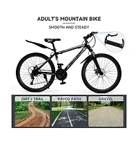 Artudatech Unisex 26" Spoke Wheel 24 Speed Mountain Bike Mtb with Disc Brake