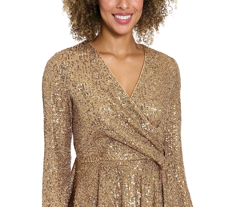 Muse Women's Long Sleeve Faux Twist Wrap Top