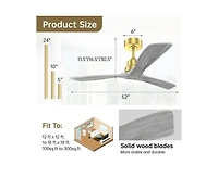 52-inch Modern Golden 3 Blades Walnut Ceiling Fan with 6 Speed Remote control and Timing and Forward Reverse Rotation Function for Indoor