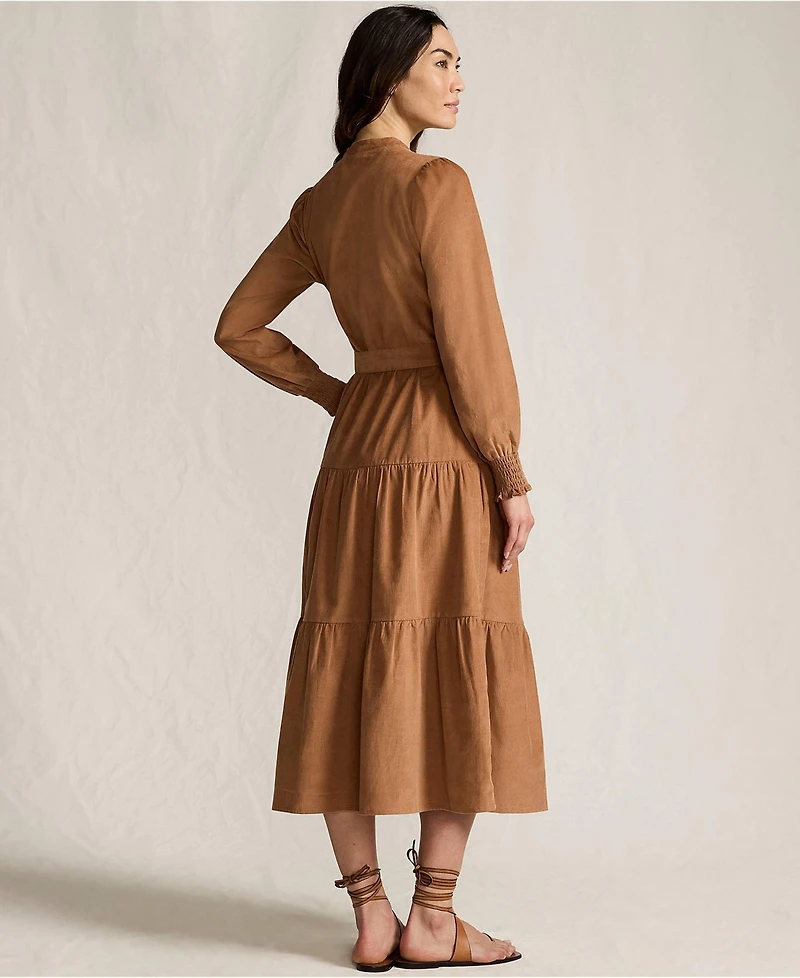 Lands' End Women's Pinwale Cord Smocked Sleeve Maxi Dress