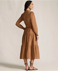 Lands' End Women's Pinwale Cord Smocked Sleeve Maxi Dress