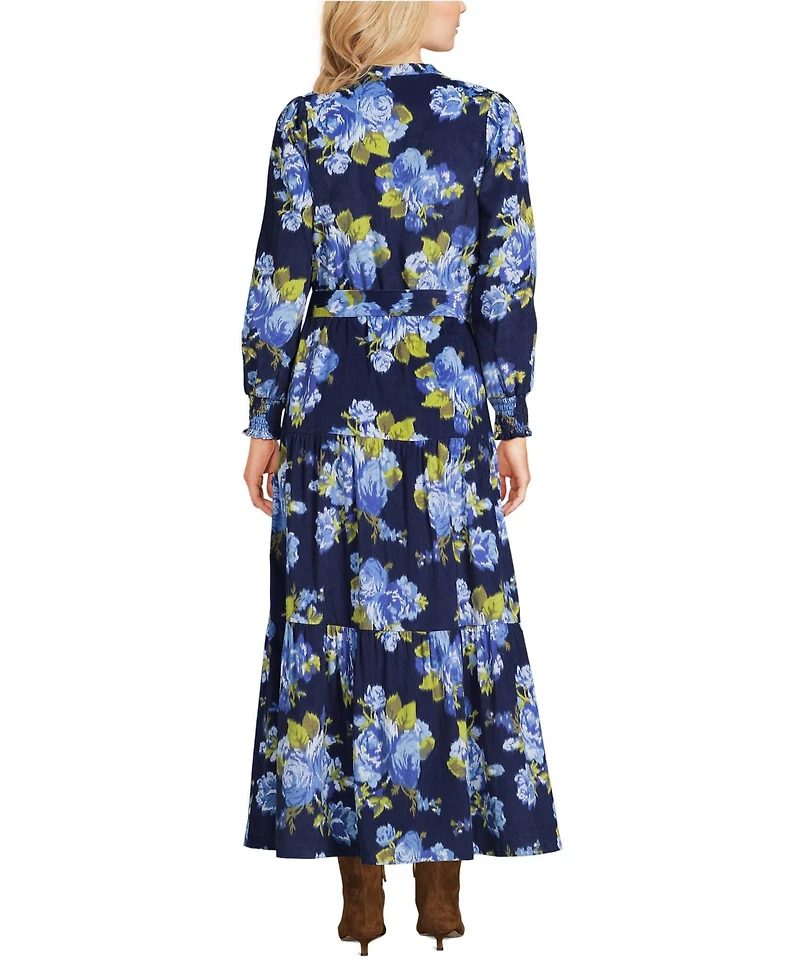 Lands' End Women's Pinwale Cord Smocked Sleeve Maxi Dress