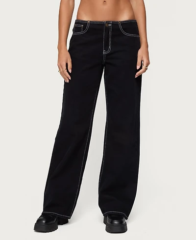 Edikted Women's Contrast Stitch Low Rise Jeans