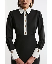 Karen Millen Women's Maxi Shirt Dress With Gold Clasps