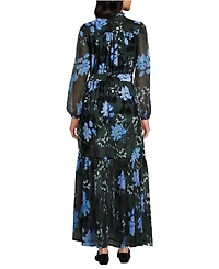 Lands' End Women's Chiffon Tiered Long Sleeve Maxi Dress