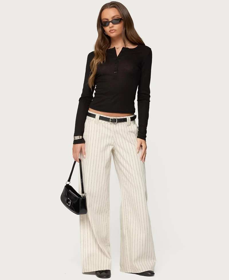 Edikted Women's Nettie Ribbed Henley Top