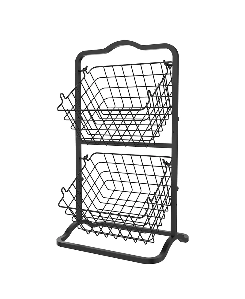 Oceanstar 2-Tier Storage Kitchen Wire Basket Stand, Black
