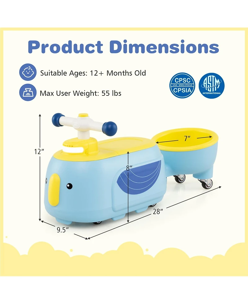 Sugift Toddler Ride on Toy with Trailer and Light Music