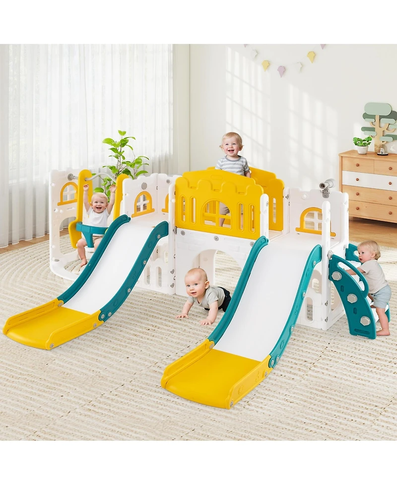 Sugift 10-in-1 Toddler Slide and Swing Set with Double Slides and Tunnel
