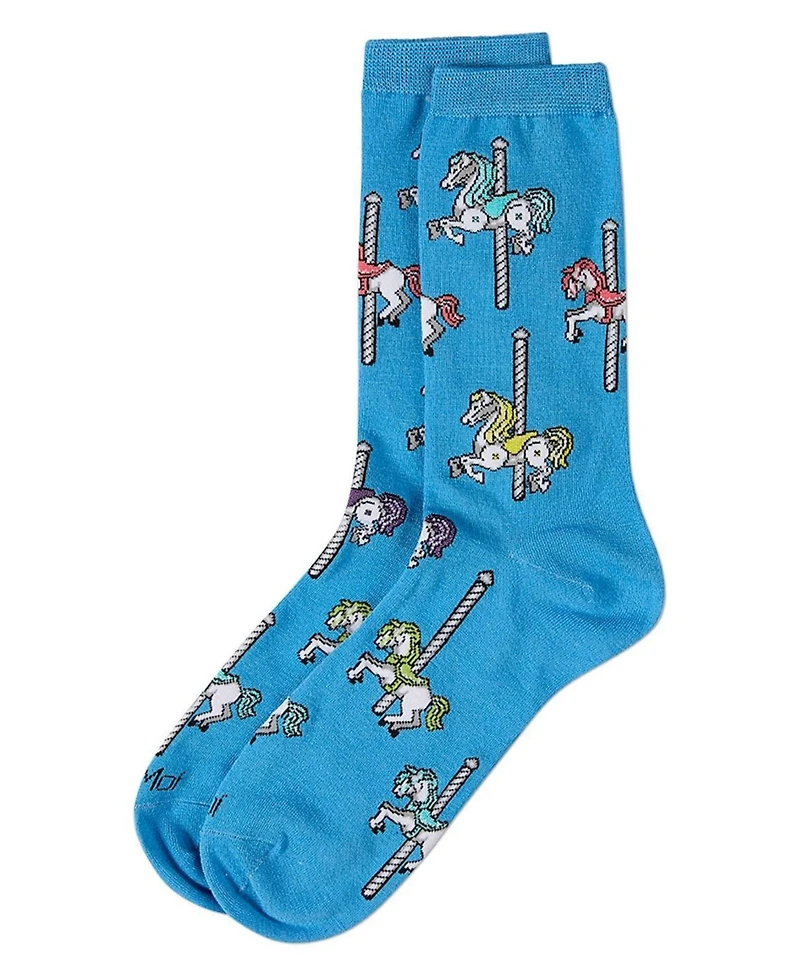 MeMoi Women's Carousel-Themed Rayon Blend Novelty Crew Sock
