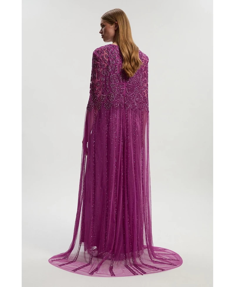 Karen Millen Women's Premium Embellished Caped Maxi Dress