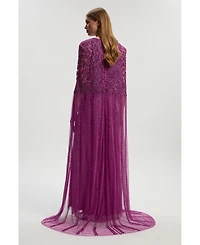 Karen Millen Women's Premium Embellished Caped Maxi Dress