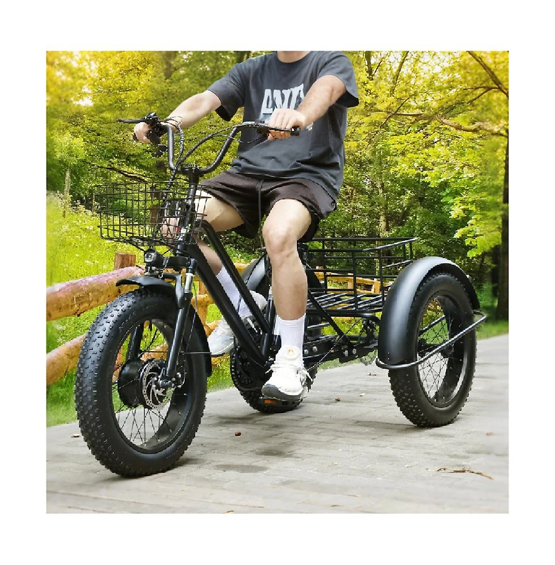 Artudatech 500W 48V 13A Electric Snow Tricycle 3 wheel e-bike 4.0 Fat Tire Tricycle