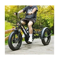 Artudatech 500W 48V 13A Electric Snow Tricycle 3 wheel e-bike 4.0 Fat Tire Tricycle