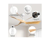 52-inch Modern White 3 Solid Wood Blade Ceiling Fan with Six Speed Remote Control and Forward Reverse Function for Bedrooms Living Rooms and Kitchens